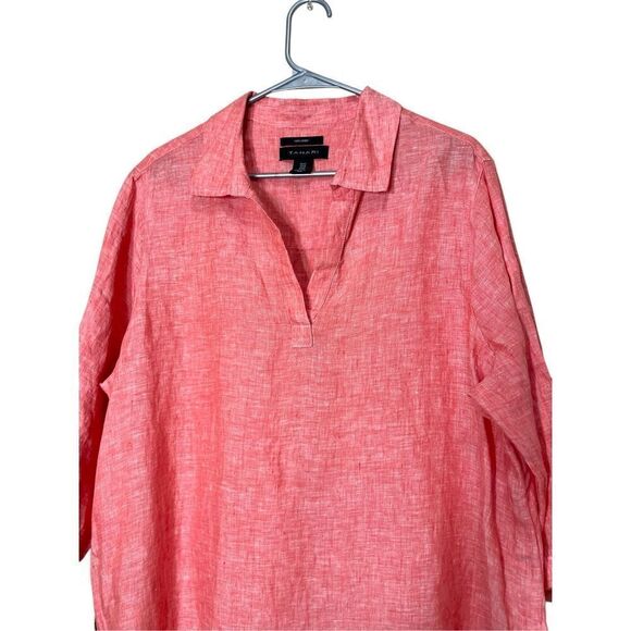 Tahari Womens Linen Tunic Side Button 3/4 Sleeve Popover Shirt Plus Size 1X - Picture 2 of 6